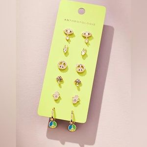NWT Anthropologie Icon Post Earrings, Set of 6/PEACE & LUCK/SRP$68